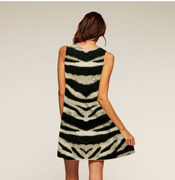 Κομψό κυρίες κοντό φόρεμα με ρίγες τίγρη