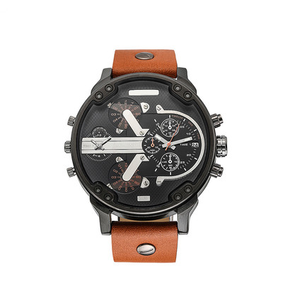 Ρολόι για άνδρες με δερμάτινο λουράκι και μεγάλη πλάκα