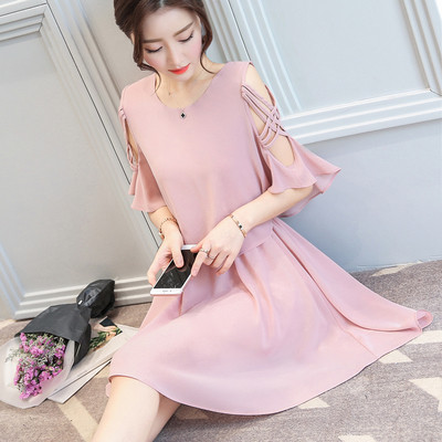 Καλοκαίρι κυρίες φόρεμα με μανίκια και δεσμούς με μαύρο ροζ, μπλε και λευκό