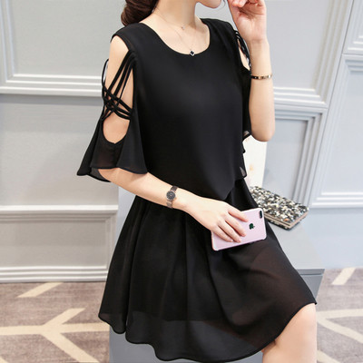 Καλοκαίρι κυρίες φόρεμα με μανίκια και δεσμούς με μαύρο ροζ, μπλε και λευκό