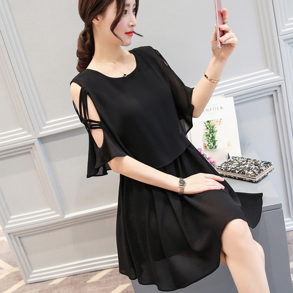 Καλοκαίρι κυρίες φόρεμα με μανίκια και δεσμούς με μαύρο ροζ, μπλε και λευκό