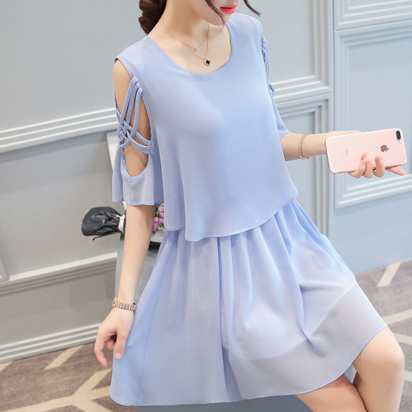 Καλοκαίρι κυρίες φόρεμα με μανίκια και δεσμούς με μαύρο ροζ, μπλε και λευκό