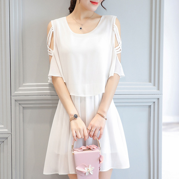 Καλοκαίρι κυρίες φόρεμα με μανίκια και δεσμούς με μαύρο ροζ, μπλε και λευκό