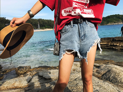 Καλοκαίρι κυρίες σύντομο παντελόνι σκισμένο, με υψηλής μεσάτο μπλε