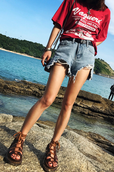 Καλοκαίρι κυρίες σύντομο παντελόνι σκισμένο, με υψηλής μεσάτο μπλε