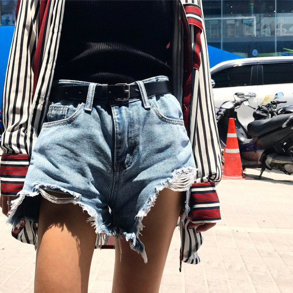 Καλοκαίρι κυρίες σύντομο παντελόνι σκισμένο, με υψηλής μεσάτο μπλε