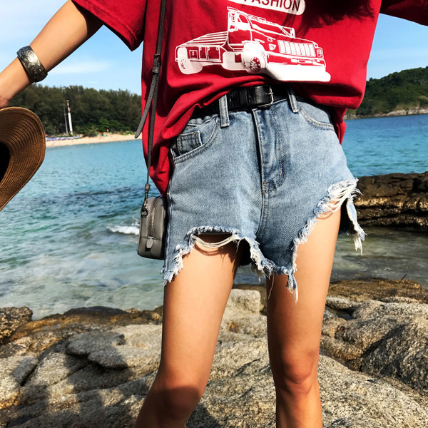 Καλοκαίρι κυρίες σύντομο παντελόνι σκισμένο, με υψηλής μεσάτο μπλε