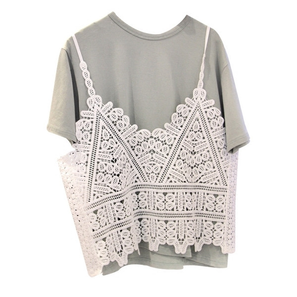 Απλή μπλούζα + δαντέλα γιλέκο σε δύο χρώματα