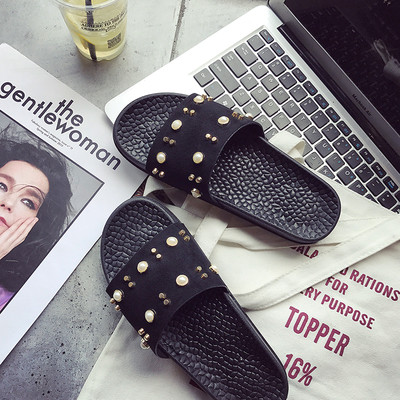 Περιστασιακές Γυναικείες καουτσούκ παντόφλες με διακόσμηση σφαιριδίων