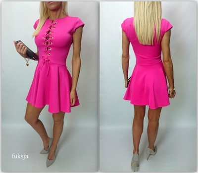 Πολύ σέξι κυρίες κοντό φόρεμα με ενδιαφέρουσες συνδέσεις στην κορυφή γύρω από το λαιμό - 4 χρώματα