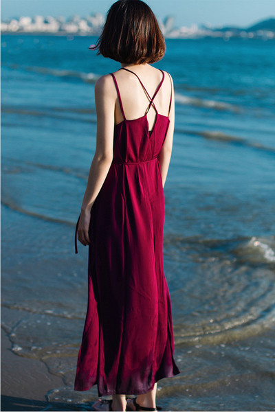 Φρέσκα καλοκαίρι γυναίκες φόρεμα κόκκινο σιφόν