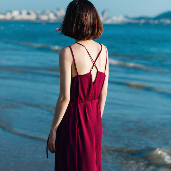 Φρέσκα καλοκαίρι γυναίκες φόρεμα κόκκινο σιφόν