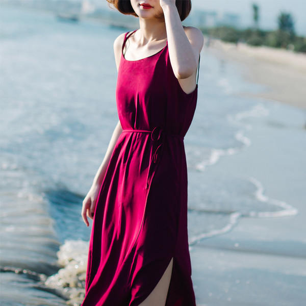 Φρέσκα καλοκαίρι γυναίκες φόρεμα κόκκινο σιφόν