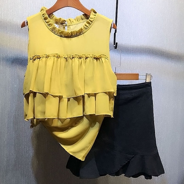 μπλούζα Καλοκαίρι κυρίας - ελαφρώς ημιδιαφανές, κίτρινο, κόκκινο, άσπρο και μαύρο