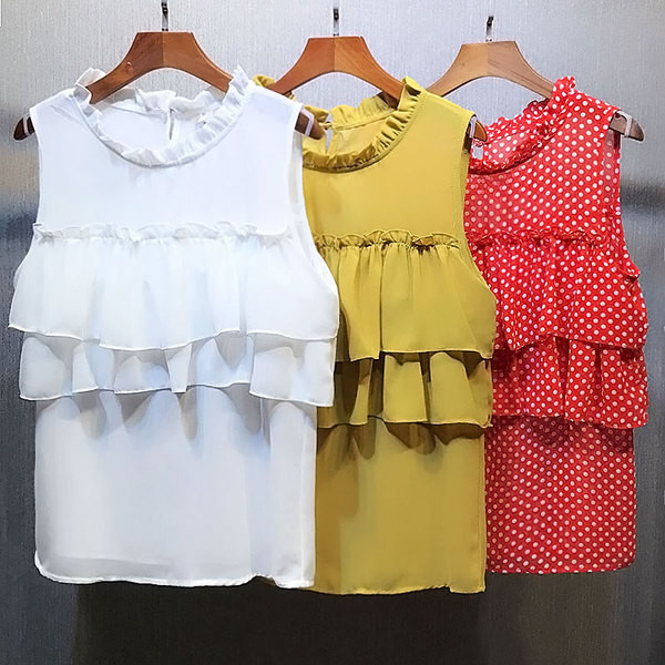 μπλούζα Καλοκαίρι κυρίας - ελαφρώς ημιδιαφανές, κίτρινο, κόκκινο, άσπρο και μαύρο