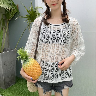 κυρίες δαντέλα μακρά μπλούζα σε μαύρο και άσπρο