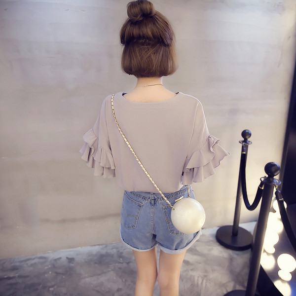 Κυρίες μπλούζα κατάλληλη για καθημερινή εικόνα ενδιαφέρουσα μανίκια