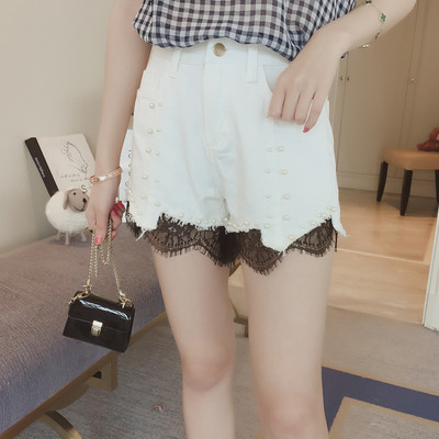 Σύντομα γυναικεία παντελόνια με χάντρες και δαντέλες με ψηλή μέση