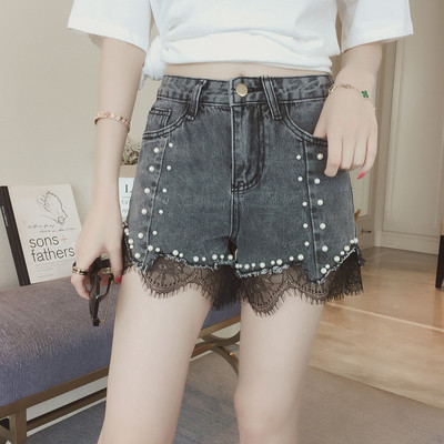 Σύντομα γυναικεία παντελόνια με χάντρες και δαντέλες με ψηλή μέση