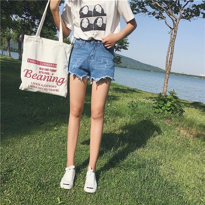 Σορτς για τις γυναίκες με υψηλή μέση και μπλε