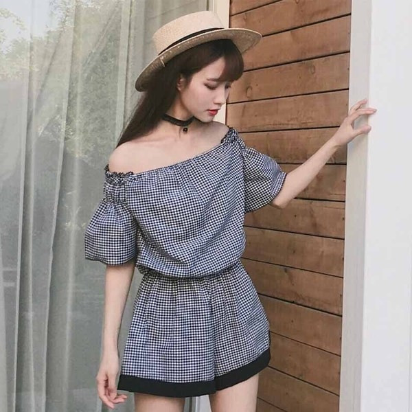 κιτ καρό Γυναικών - πουκάμισο με 3/4 μανίκια και σορτς