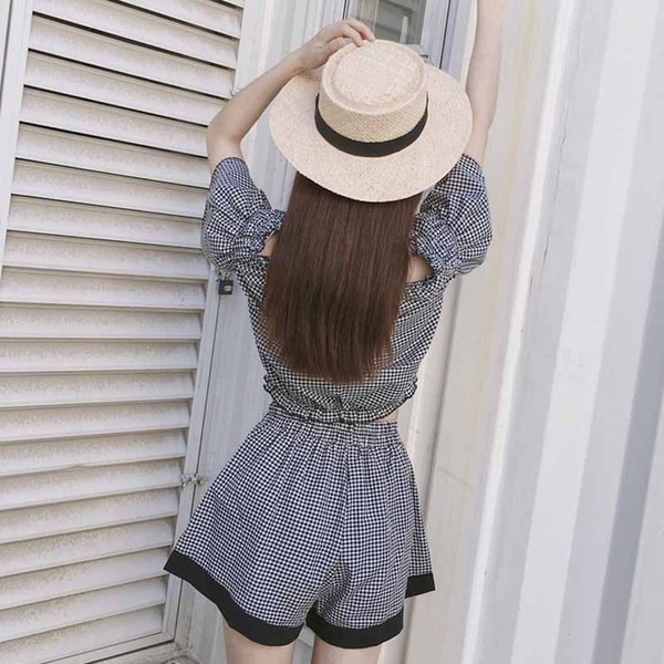 κιτ καρό Γυναικών - πουκάμισο με 3/4 μανίκια και σορτς