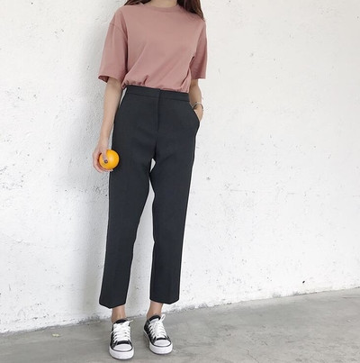 Παντελόνι Κομψό κυρίες με την άκρη της μέσης και vosoka σε γκρι και μαύρο