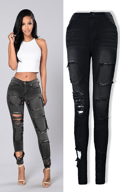 Πολύ κομψά παντελόνια denim με σχισμένα στοιχεία 