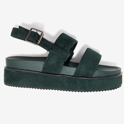 Suede κυρίες σανδάλια σε πράσινο και μαύρο