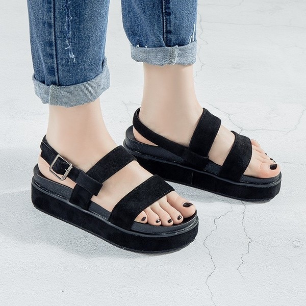 Suede κυρίες σανδάλια σε πράσινο και μαύρο