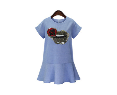 Καθημερινά μπλε αυτά κυρίες κοντό φόρεμα με μοναδική λαμπερά πούλιες