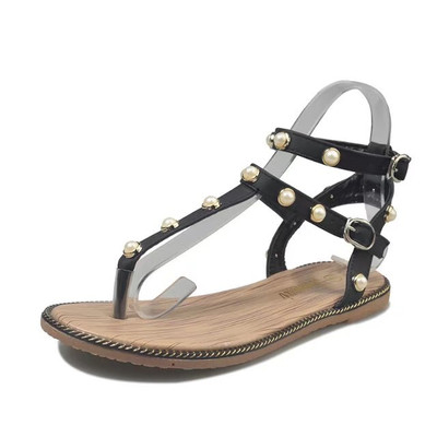 Κομψό κυρίες σανδάλια με χάντρες σε μπεζ και μαύρο