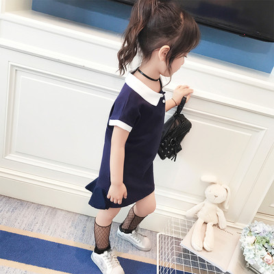 Γλυκό Τα παιδιά ντύνονται για τα κορίτσια με κοντά μανίκια και γιακά, γκρι και σκούρο μπλε χρώμα