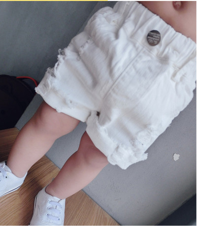 Детски къси панталони за момчета в бял и син цвят, с висока талия