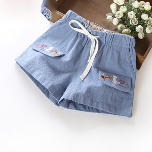Къси детски панталони за момичета с бродерия и връзки, в свободен стил