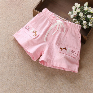Къси детски панталони за момичета с бродерия и връзки, в свободен стил