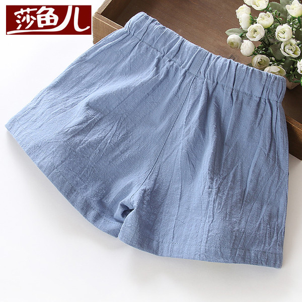 Къси детски панталони за момичета с бродерия и връзки, в свободен стил