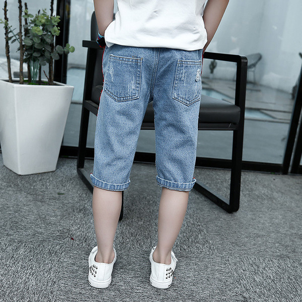 Дънкови панталони до коляното за момичета, леко накъсани