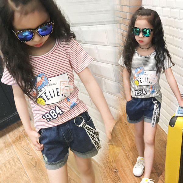 Свежа детска блуза за момичета на райе, в черен и червен цвят