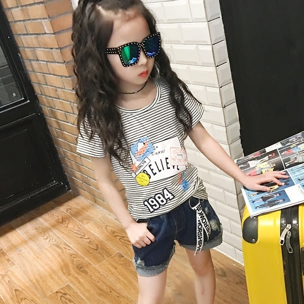 Свежа детска блуза за момичета на райе, в черен и червен цвят