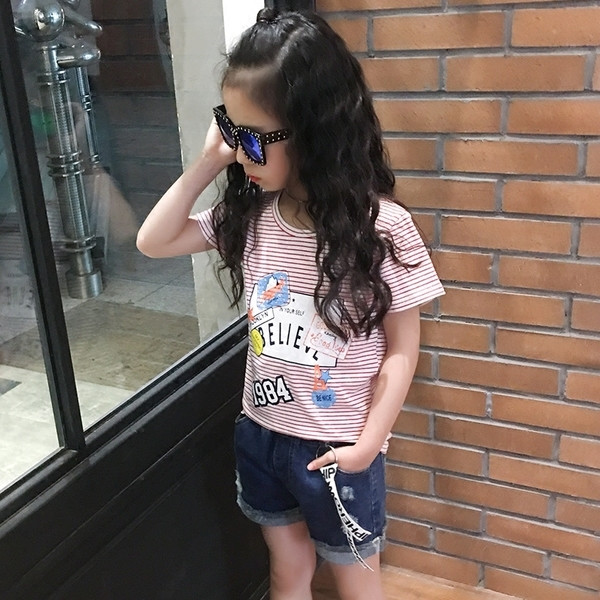 Свежа детска блуза за момичета на райе, в черен и червен цвят