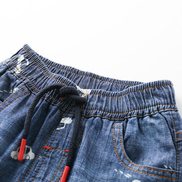 Стилни детска шорти за момчета с рисунки и връзки в тъмен цвят