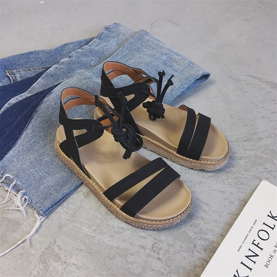 Καθημερινά κυρίες σανδάλια με μακρά δεσμούς, μαύρο και καφέ