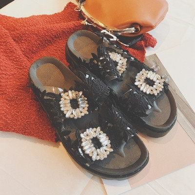 Casual γυναικεία σανδάλια σε μαύρο και άσπρο χρώμα