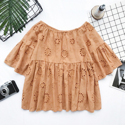 Свободна дамска риза с 3/4 ръкав в бял, кафяв и розов цвят