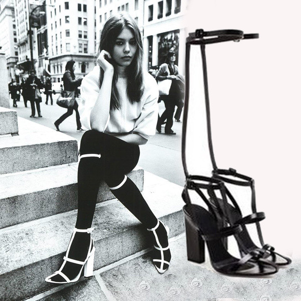 παχύ πολλές από τις σημερινές κυρίες σανδάλια υψηλής τάσης με πολύ μοντέρνα σύνδεση με το γόνατο - 2 χρώματα