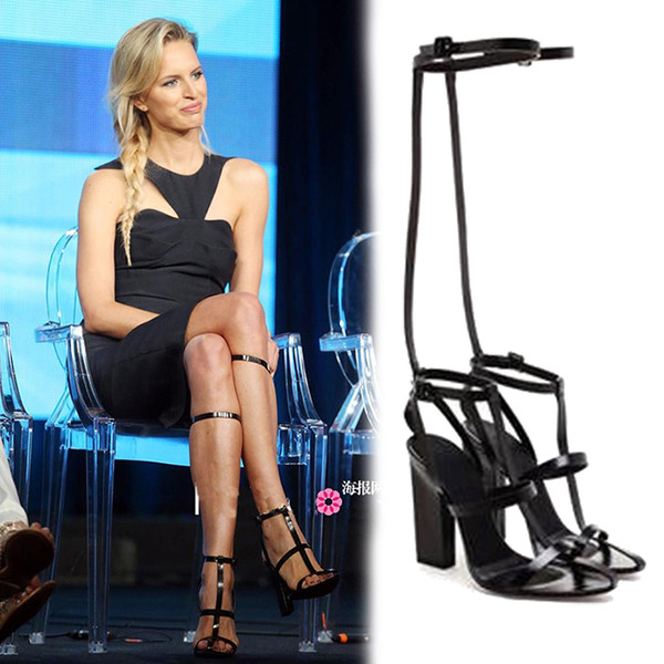 παχύ πολλές από τις σημερινές κυρίες σανδάλια υψηλής τάσης με πολύ μοντέρνα σύνδεση με το γόνατο - 2 χρώματα