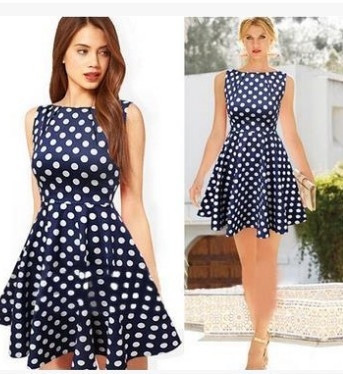 Μοναδικά Κυρίες σκούρο μπλε φόρεμα με λευκά στίγματα, χωρίς μανίκια