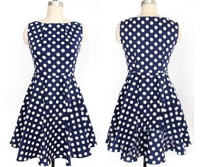 Μοναδικά Κυρίες σκούρο μπλε φόρεμα με λευκά στίγματα, χωρίς μανίκια