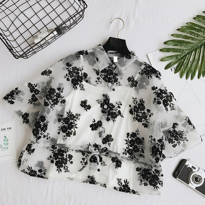 Красива дамска прозрачна риза с бродерия + потник